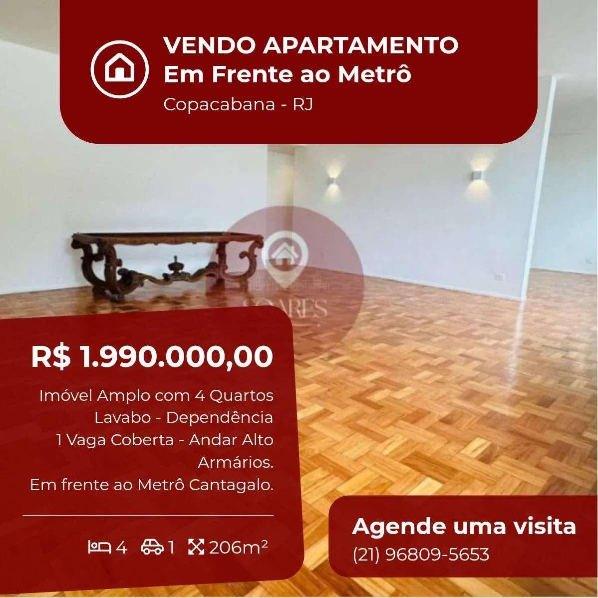 Apartamento à venda em Rio de Janeiro, Copacabana, com 4 quartos, 206m² - Soares Imóveis | Vendas, Adm & Locação