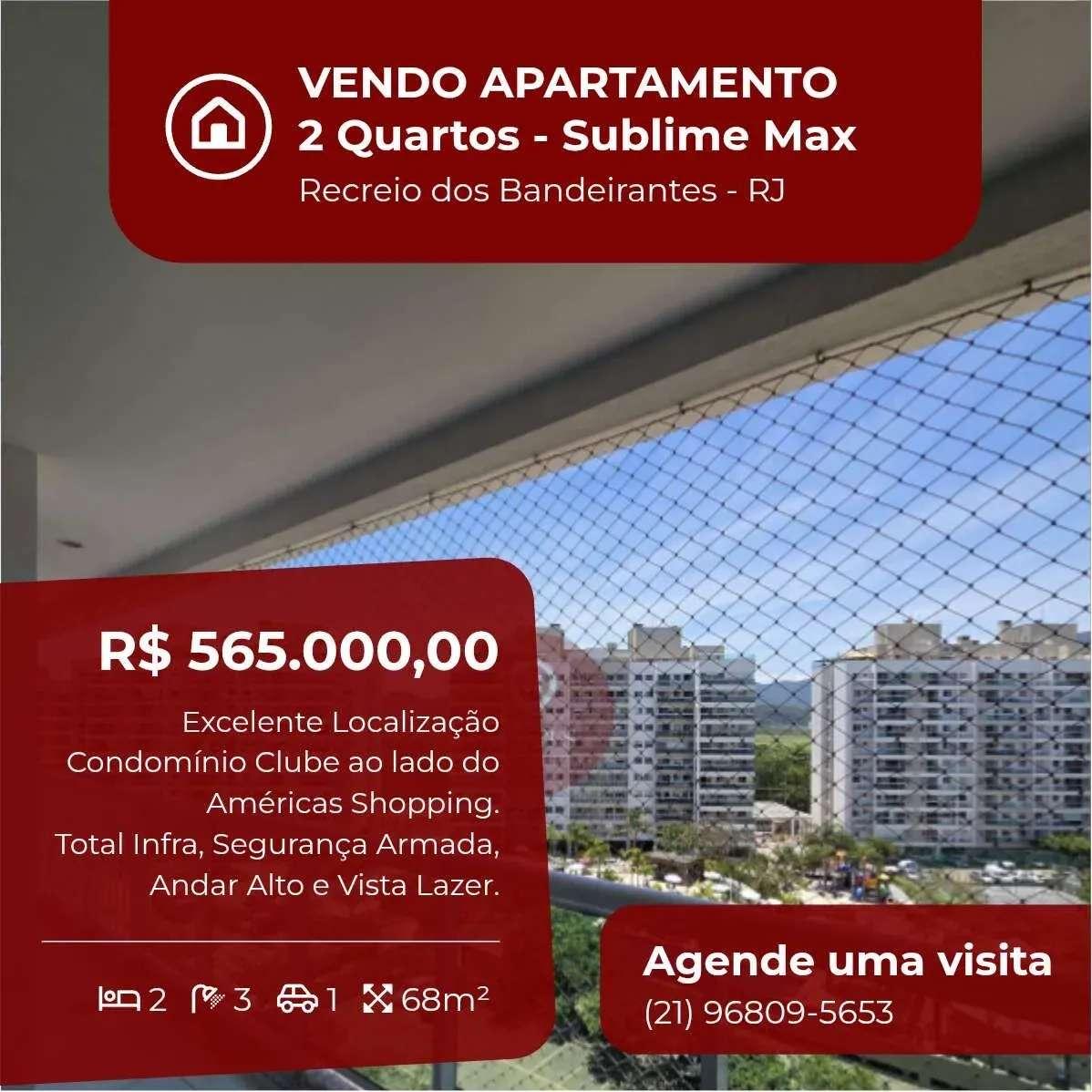 Apartamento à venda, no Sublime Max em Rio de Janeiro, Recreio dos Bandeirantes, com 2 quartos, 68m² - Soares Imóveis | Vendas, Adm & Locação