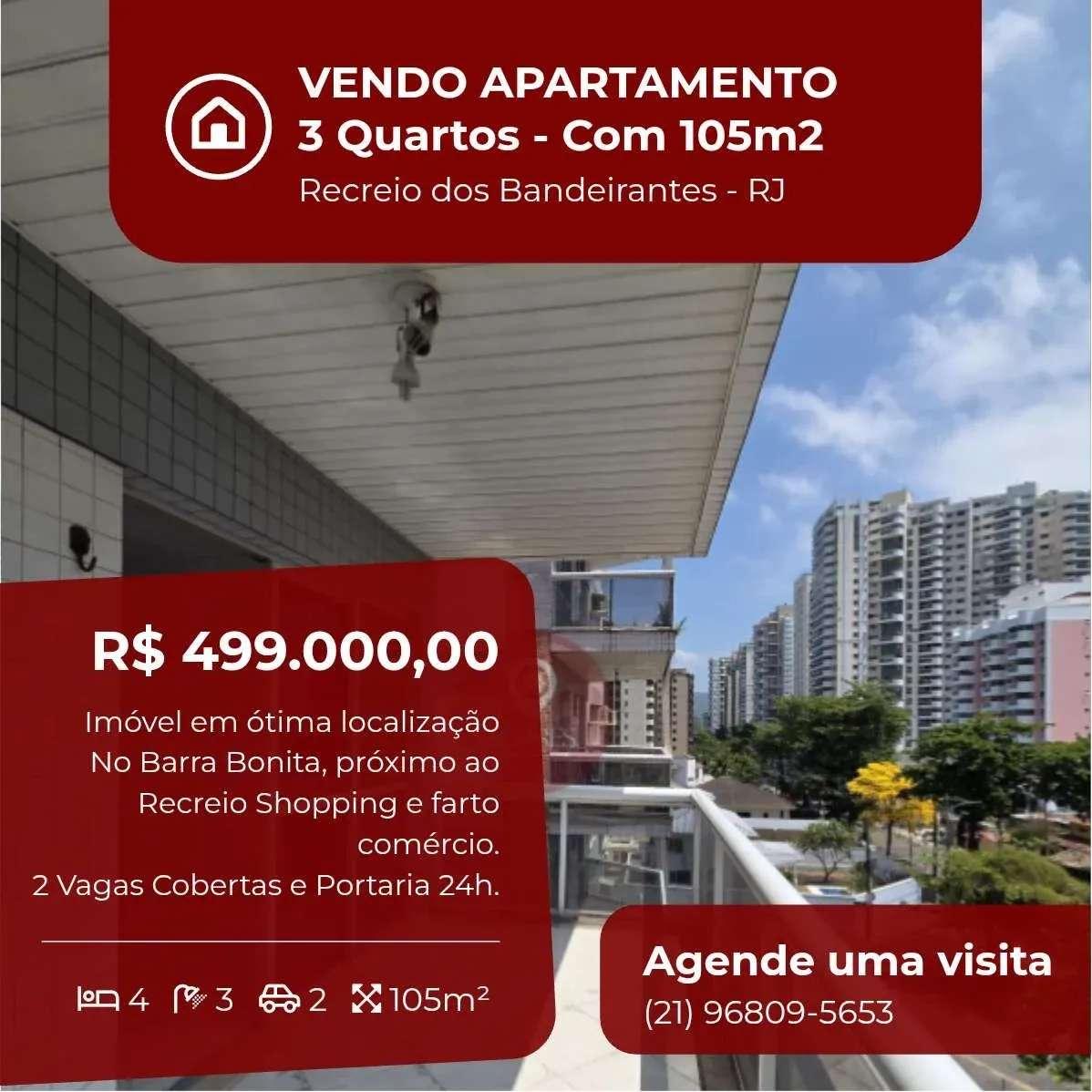Apartamento à venda, no Conde do Recreio em Rio de Janeiro, Recreio dos Bandeirantes, com 4 quartos, 105m² - Soares Imóveis | Vendas, Adm & Locação