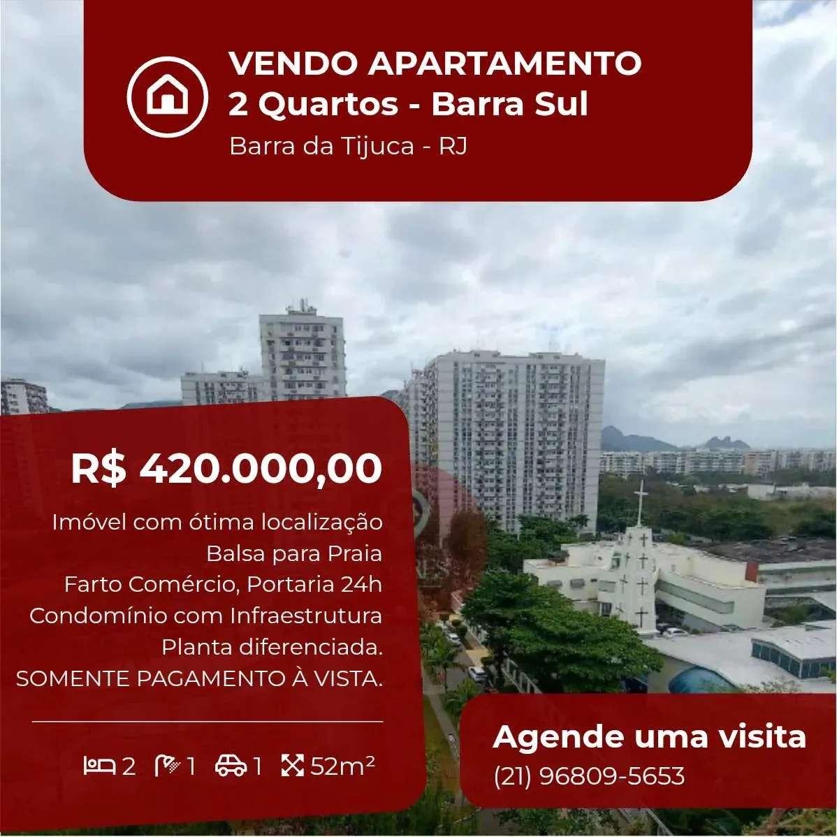 Apartamento à venda, no Barra Sul, Recreio dos Bandeirantes, com 2 quartos, 52m² - Soares Imóveis | Vendas, Adm & Locação