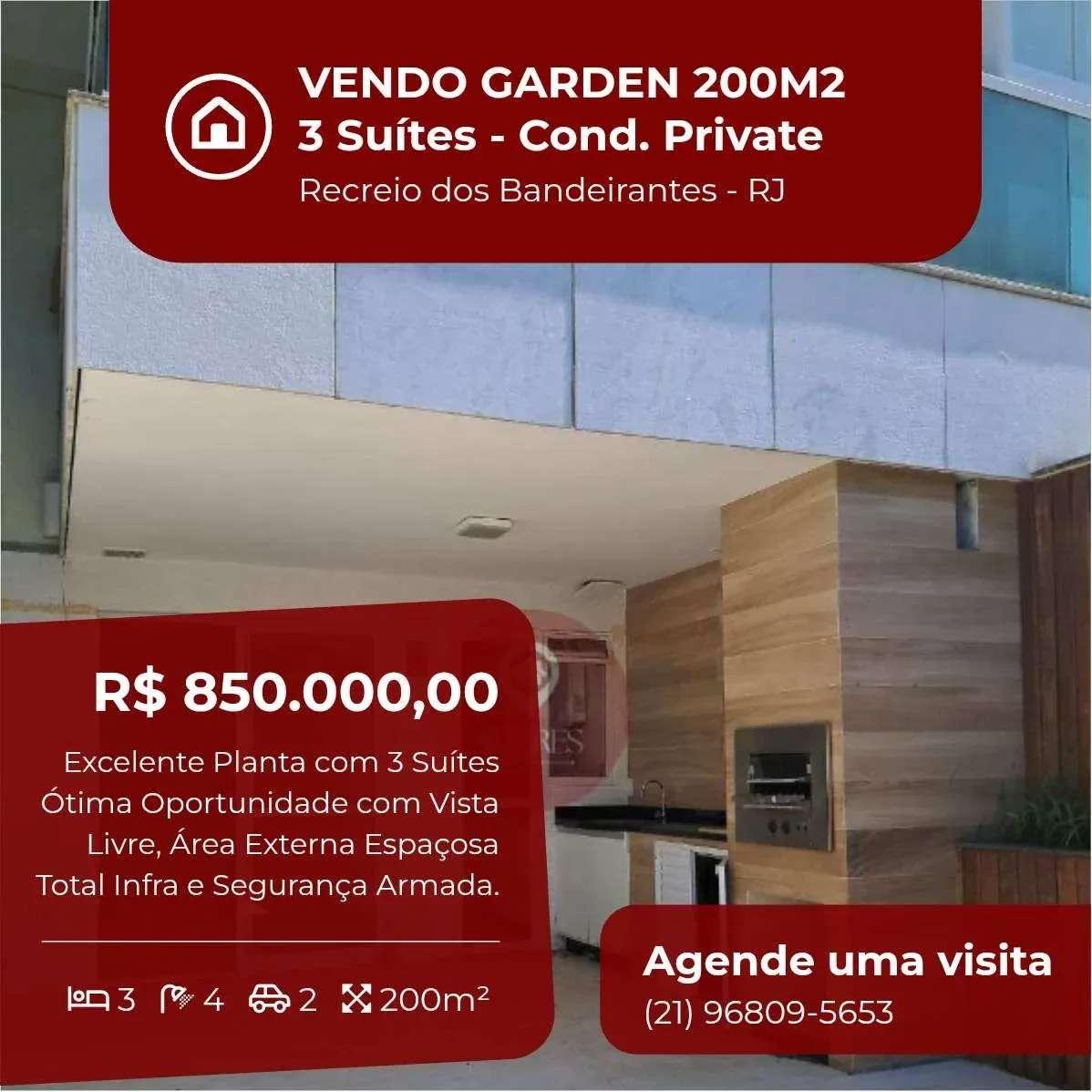 Apartamento Garden à venda, no Private Aqua & Gourmet em Rio de Janeiro, Recreio dos Bandeirantes, com 3 quartos, 95m² - Soares Imóveis | Vendas, Adm & Locação