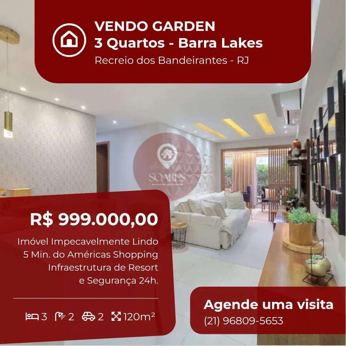 Apartamento Garden à venda, no BARRA VILLAGE LAKES, Recreio dos Bandeirantes, com 3 quartos, 120m² - Soares Imóveis | Vendas, Adm & Locação
