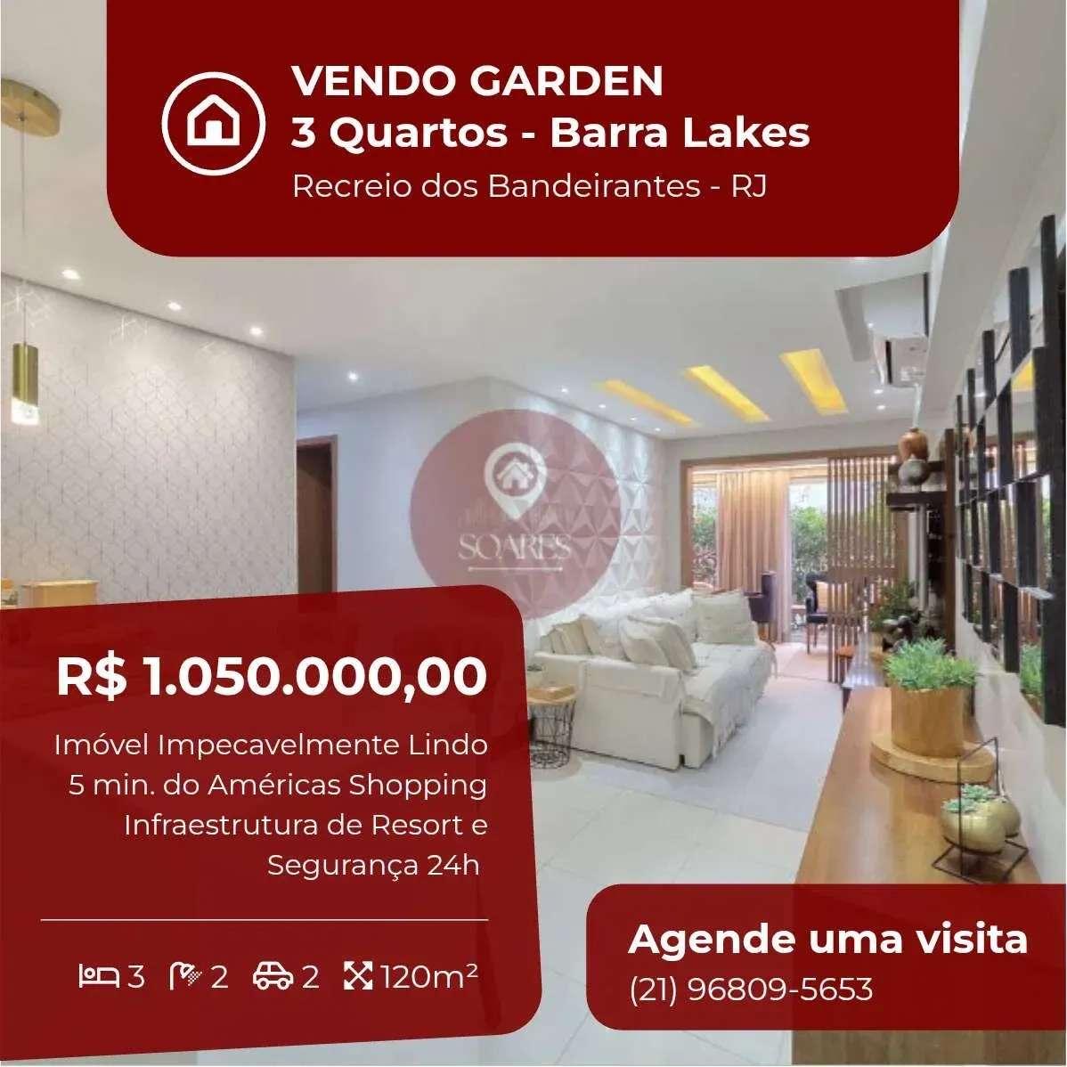 Apartamento Garden à venda, no BARRA VILLAGE LAKES, Recreio dos Bandeirantes, com 3 quartos, 120m² - Soares Imóveis | Vendas, Adm & Locação