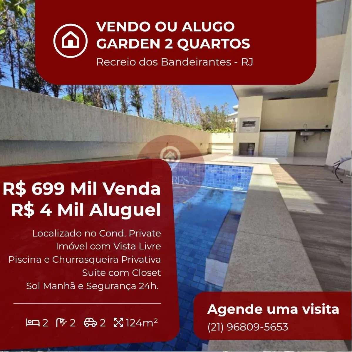 Apartamento Garden, no Private Aqua & Gourmet em Rio de Janeiro, Recreio dos Bandeirantes, com 2 quartos, 124m² - Soares Imóveis | Vendas, Adm & Locação