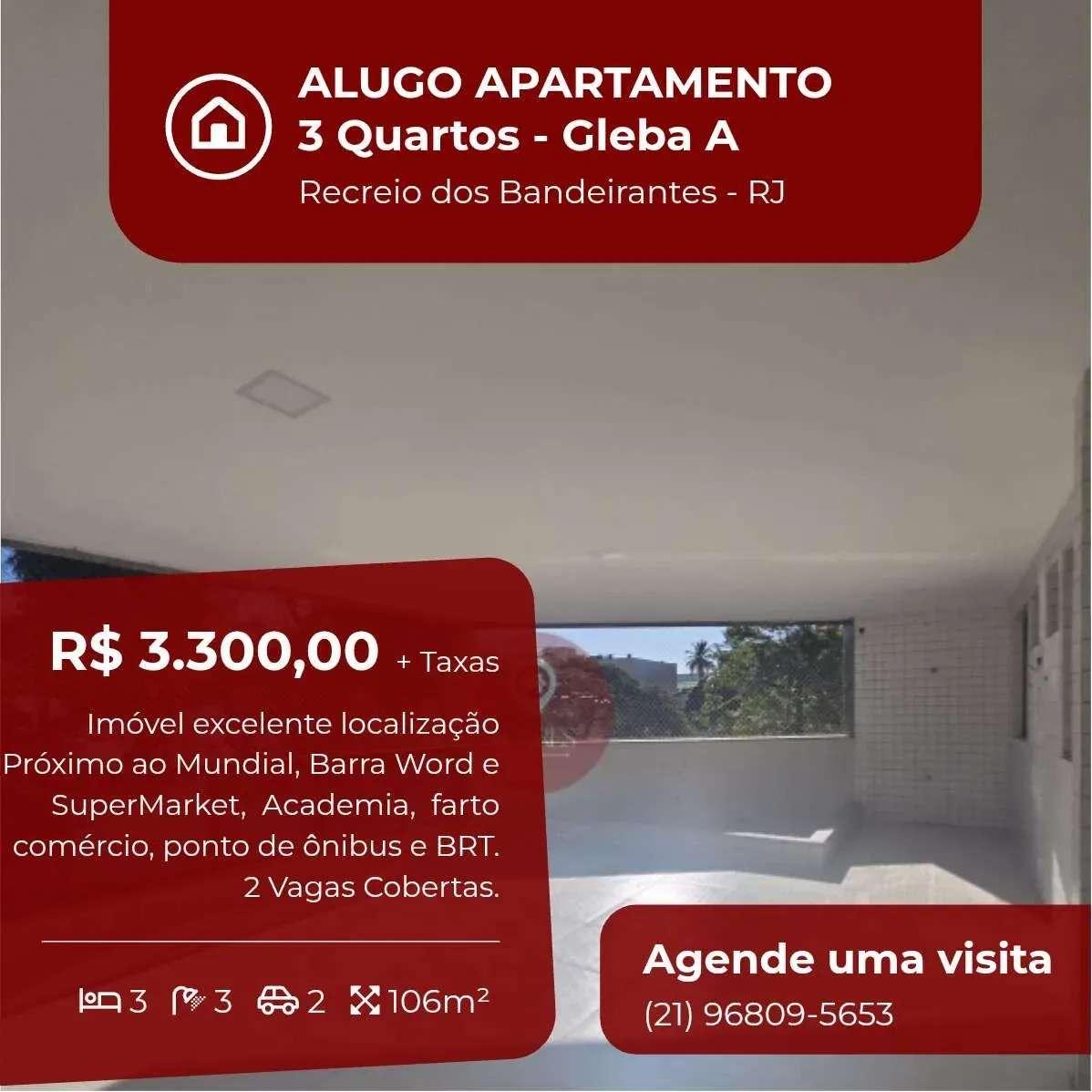Apartamento para alugar, no Gertrudes em Rio de Janeiro, Recreio dos Bandeirantes, com 3 quartos, 106m² - Soares Imóveis | Vendas, Adm & Locação
