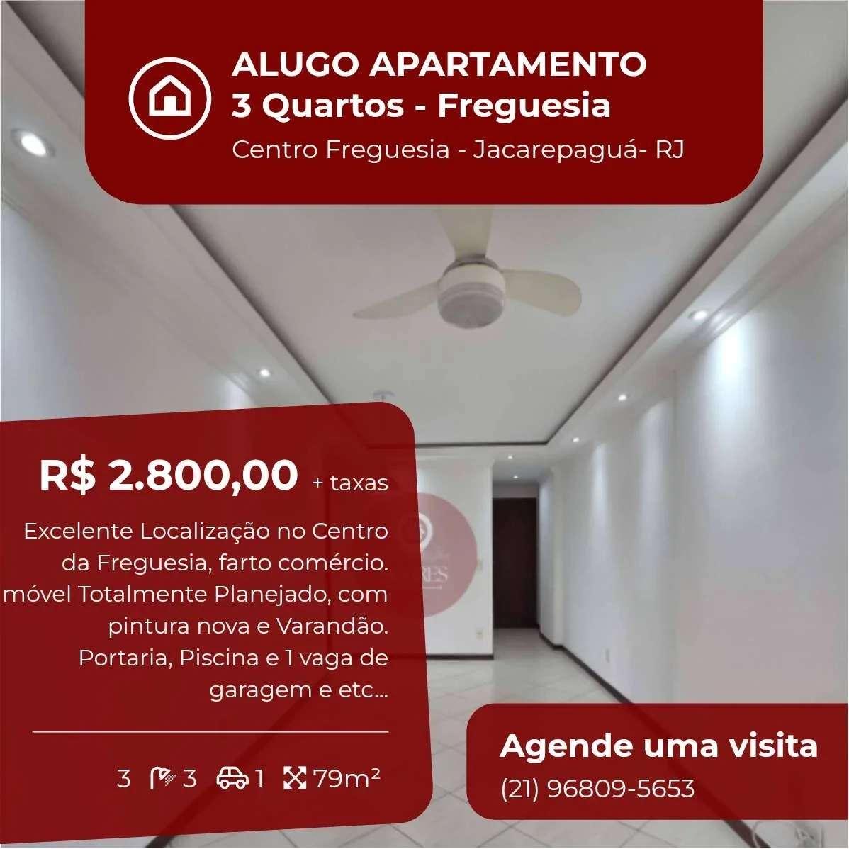 Apartamento para alugar, no Freguesia Rua Júlio Porto Carrero em Rio de Janeiro, Freguesia (Jacarepaguá), com 3 quartos, 79m² - Soares Imóveis | Vendas, Adm & Locação