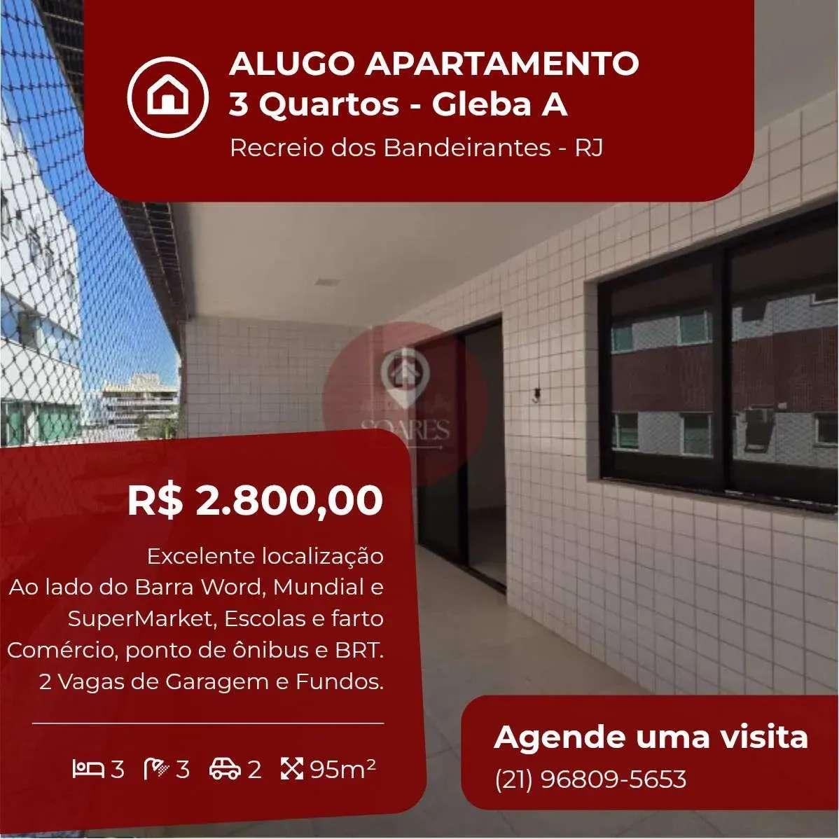 Apartamento para alugar, no Gertrudes, Recreio dos Bandeirantes, com 3 quartos, 95m² - Soares Imóveis | Vendas, Adm & Locação