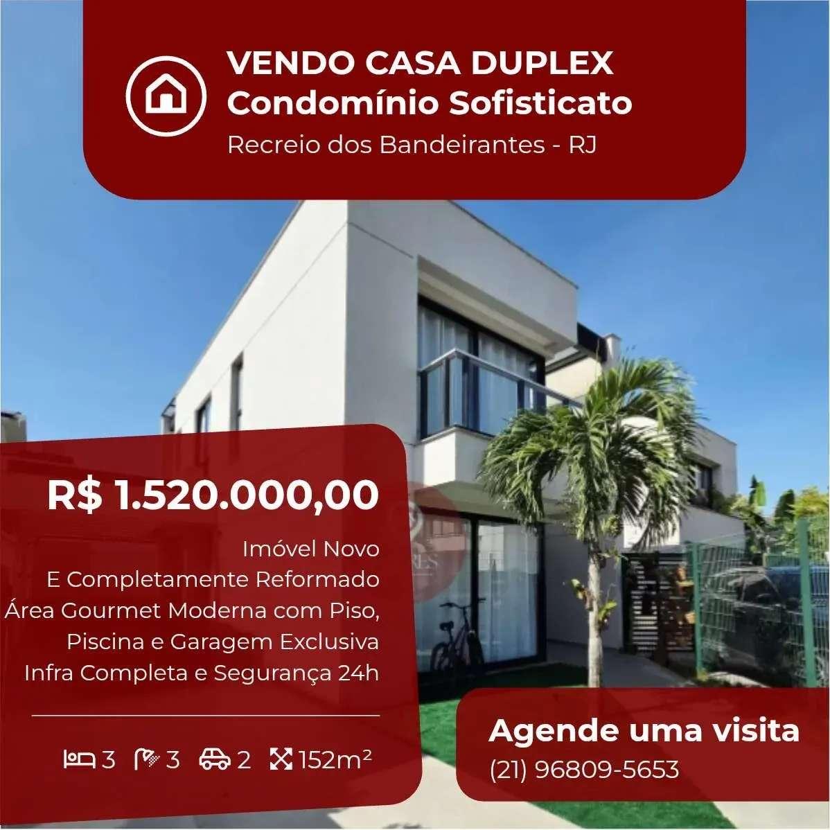 Casa de condomínio à venda, no Condomínio Sofisticato Residence em Rio de Janeiro, Recreio dos Bandeirantes, com 3 quartos, 152m² - Soares Imóveis | Vendas, Adm & Locação