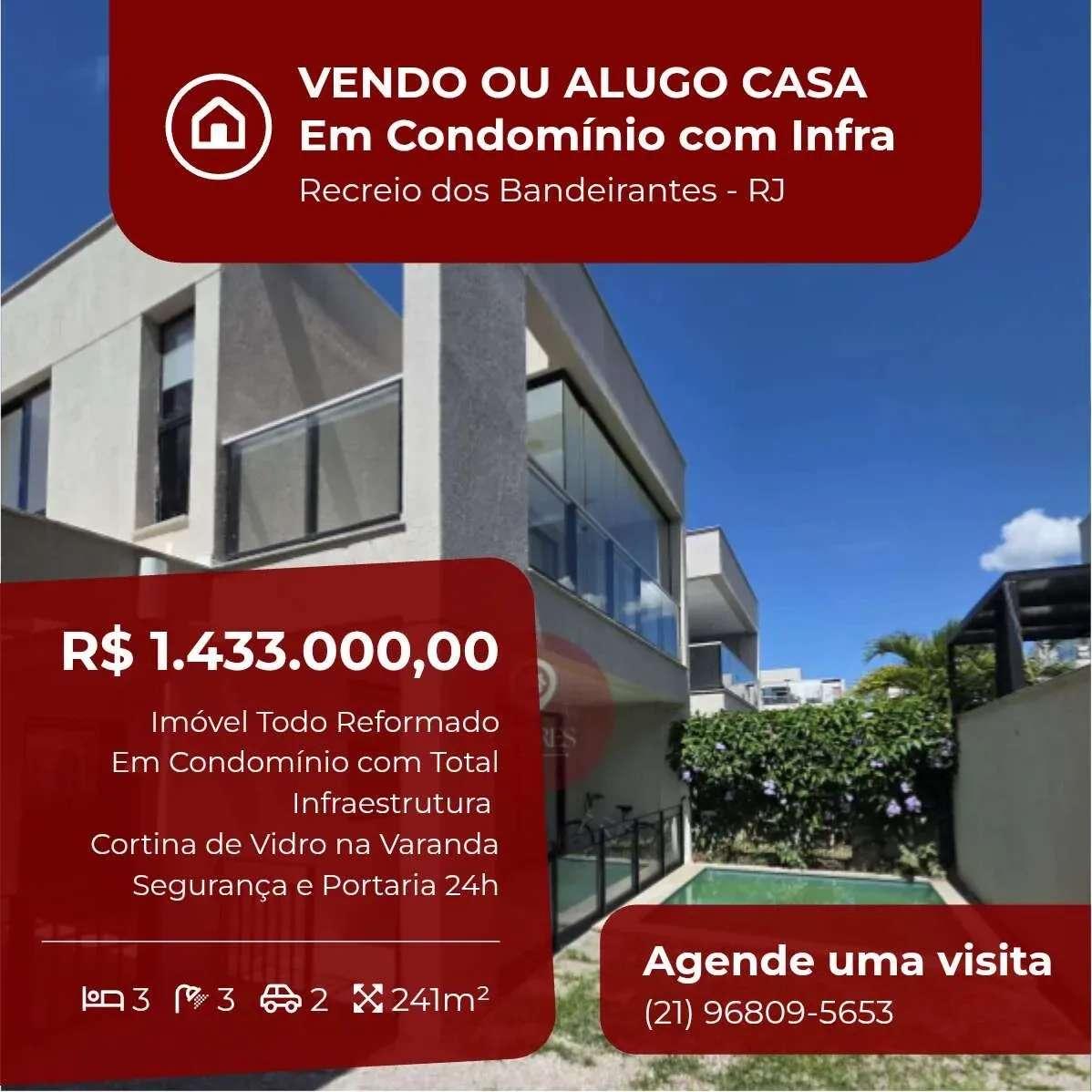 Casa de condomínio, no Condomínio Sofisticato Residence em Rio de Janeiro, Recreio dos Bandeirantes, com 3 quartos, 241m² - Soares Imóveis | Vendas, Adm & Locação
