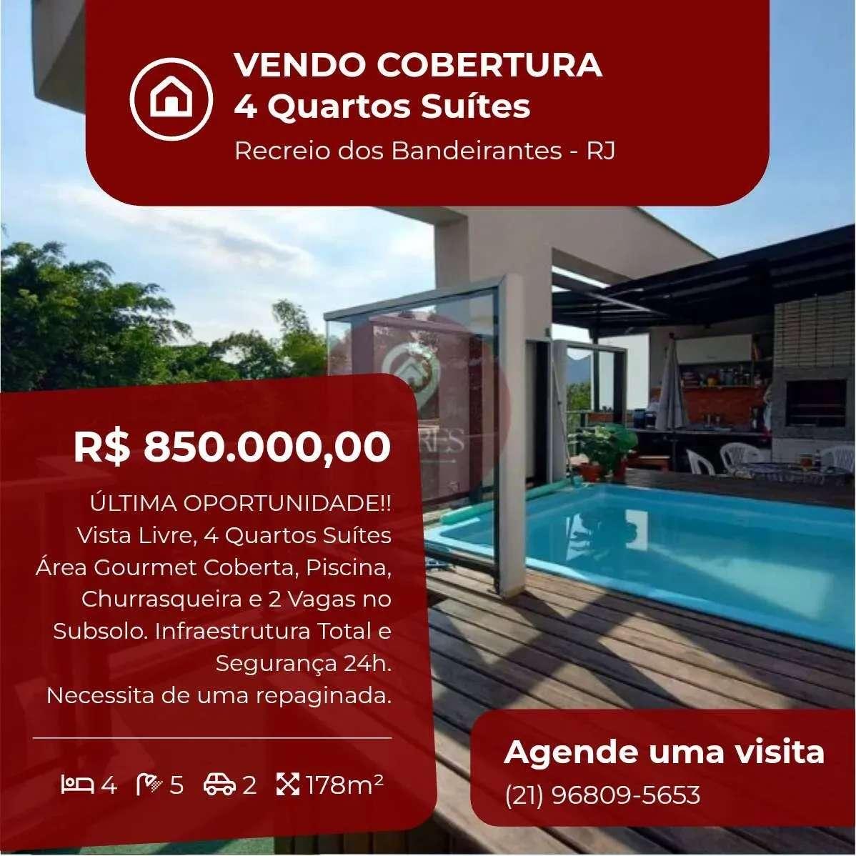 Cobertura à venda, no Sofisticato Residence em Rio de Janeiro, Recreio dos Bandeirantes, com 4 quartos, 178m² - Soares Imóveis | Vendas, Adm & Locação