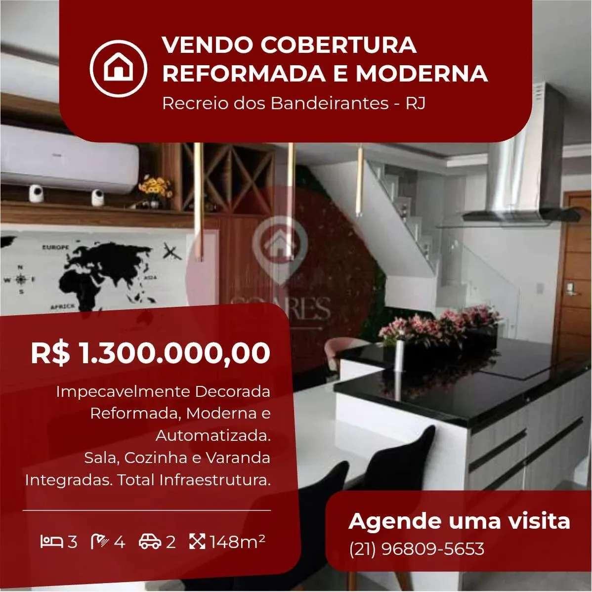 Cobertura à venda, no Private Aqua & Gourmet, Recreio dos Bandeirantes, com 3 quartos, 148m² - Soares Imóveis | Vendas, Adm & Locação